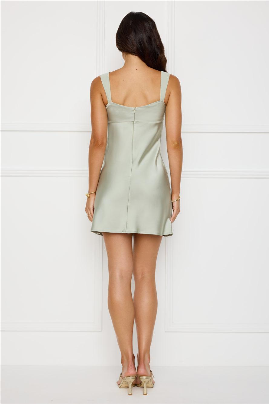 Flirtation Mode Satin Mini Dress Sage Product Image