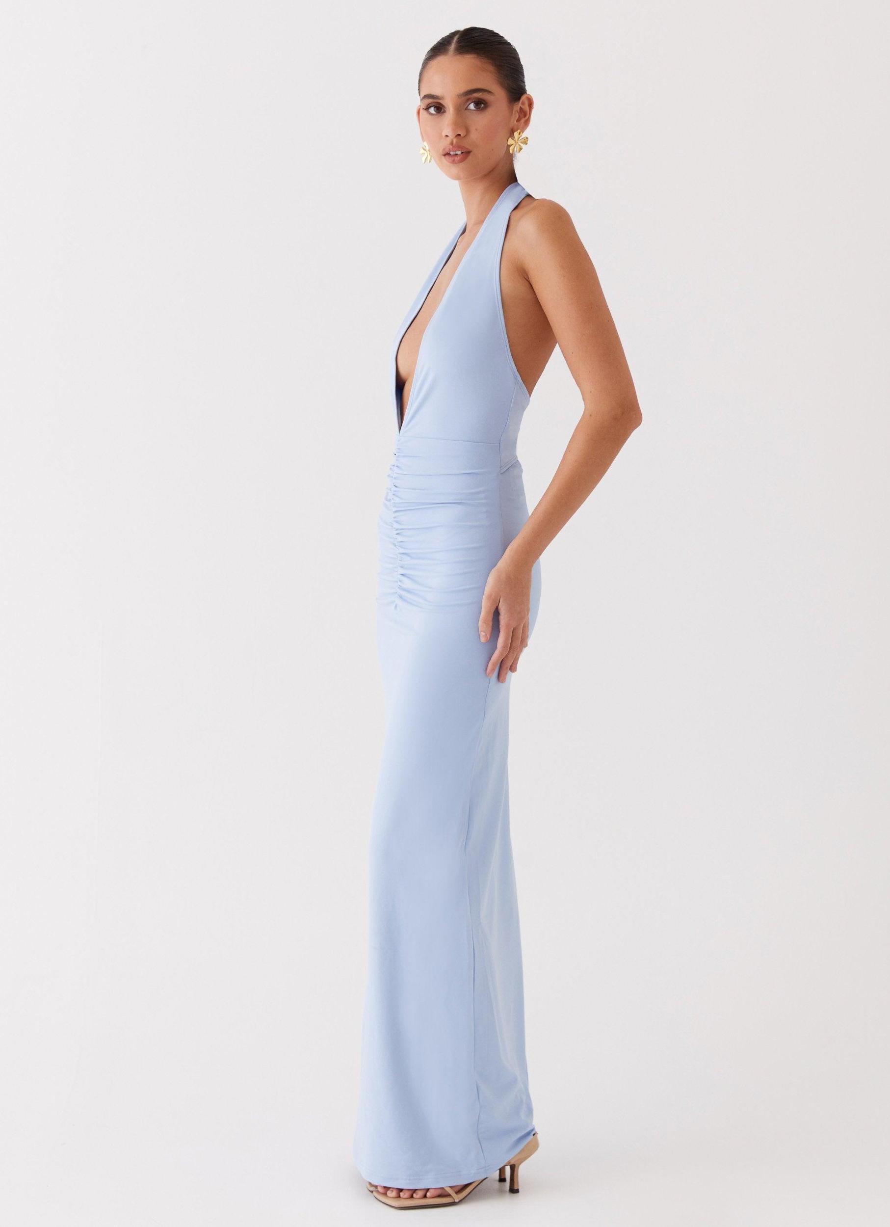 Whisked Away Halterneck Maxi Dress - Blue Product Image