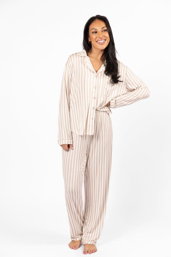 Good To Get Away Neutral Stripe Long Sleeve Pajama Top FINAL SALE Product Image