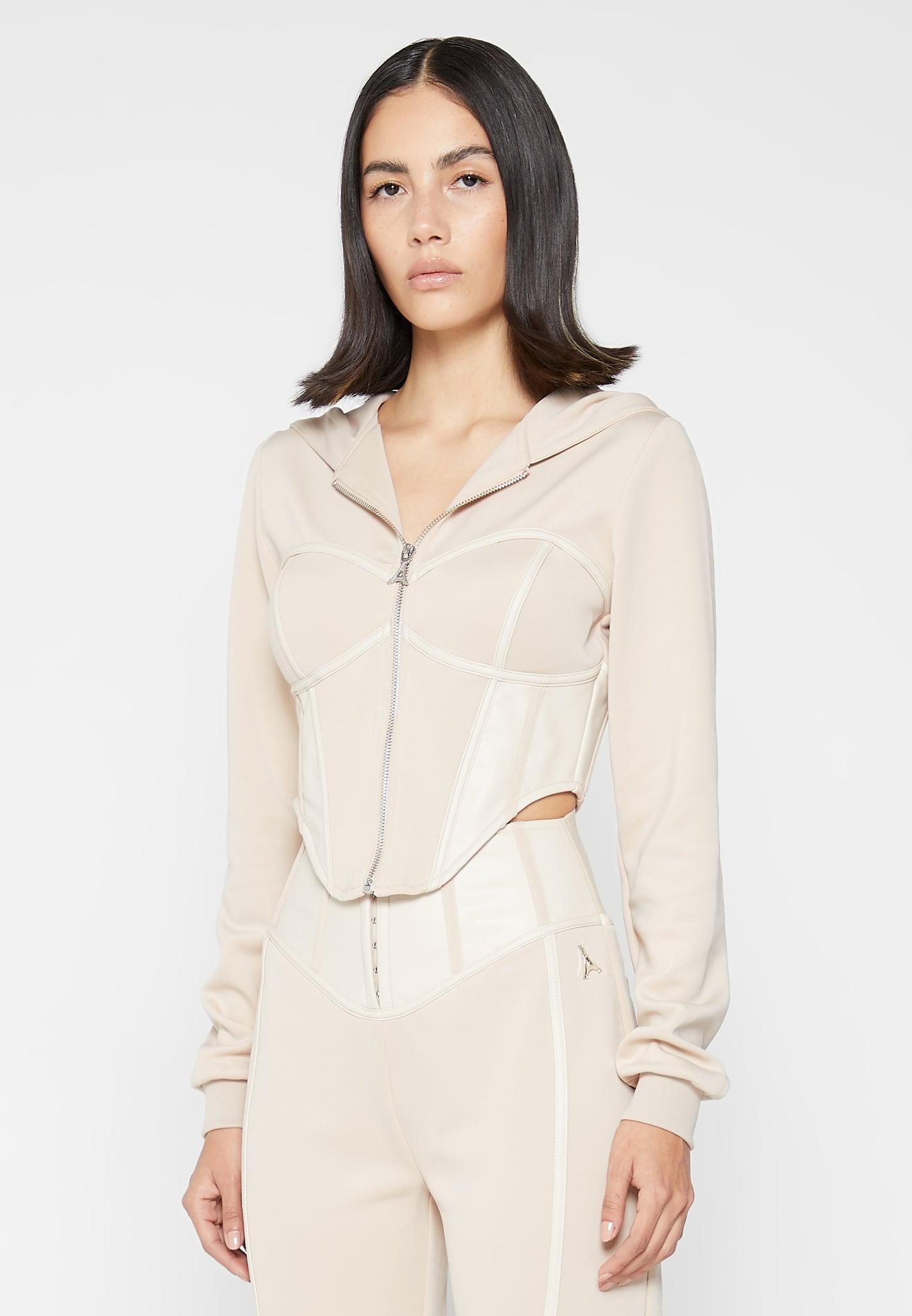 Corset Hoodie with Leather - Beige Female Product Image