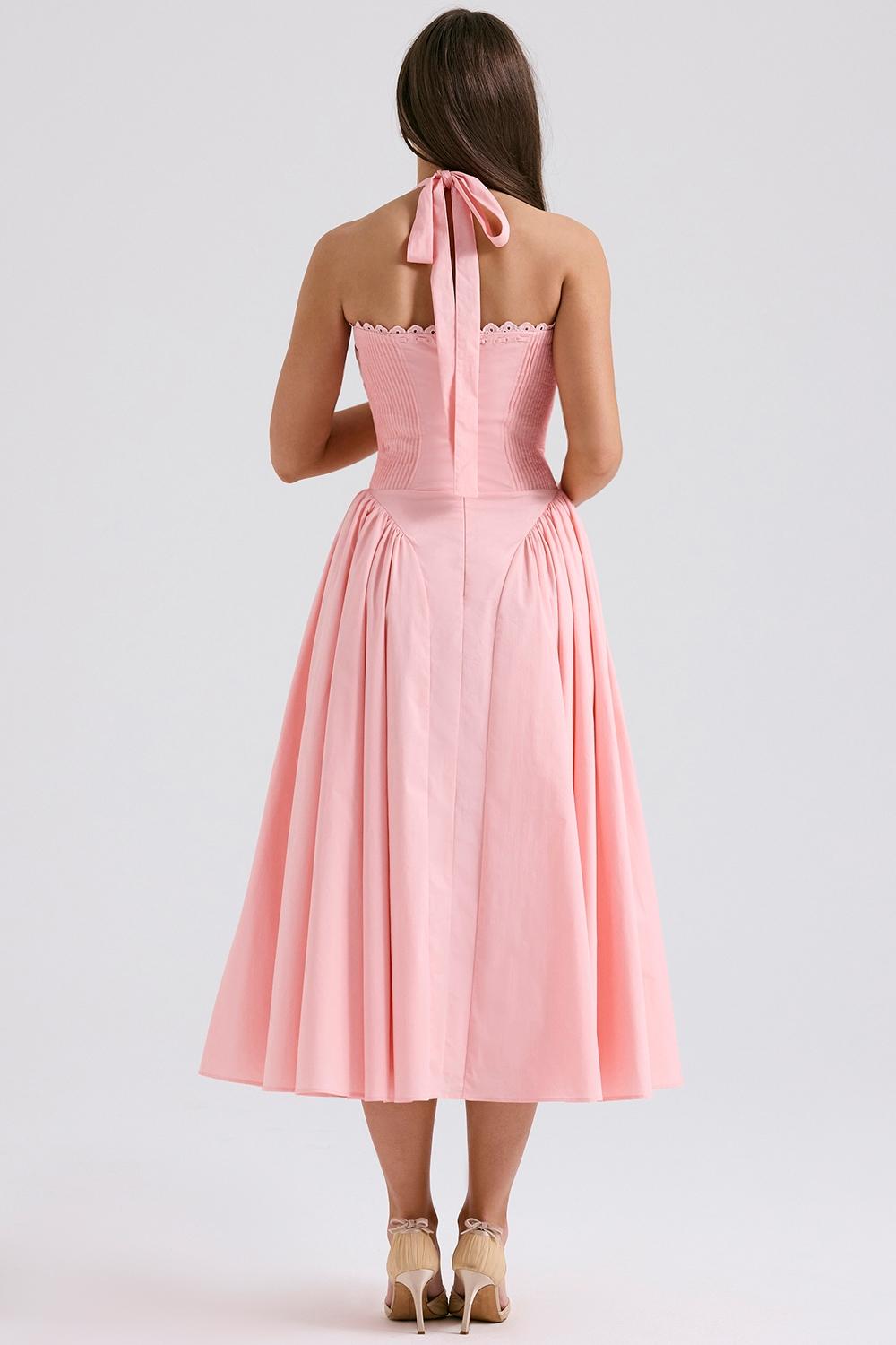 Adabella  rose pink cotton halter midi sundress Product Image