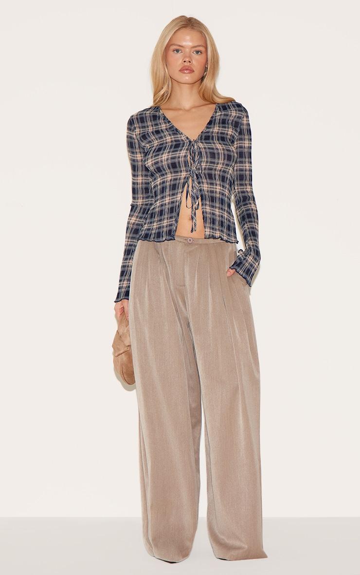 Blue Plisse Check Printed Blouse Product Image