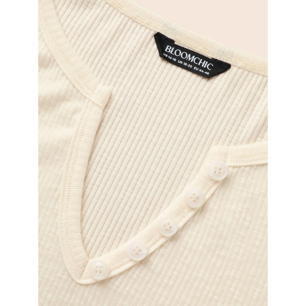 Plus Size Notched Button Detail Split Hem Sweatshirt Women Beige Casual Texture Flat collar with V-notch Everyday Sweatshirts BloomChic 14-16/1X Product Image