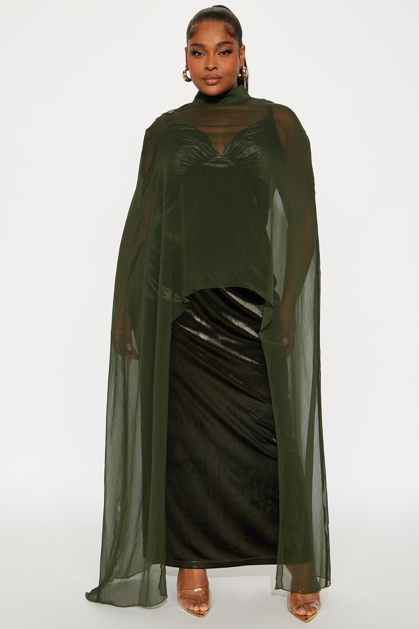Velvet Pulse Caped Maxi Dress - Olive Product Image