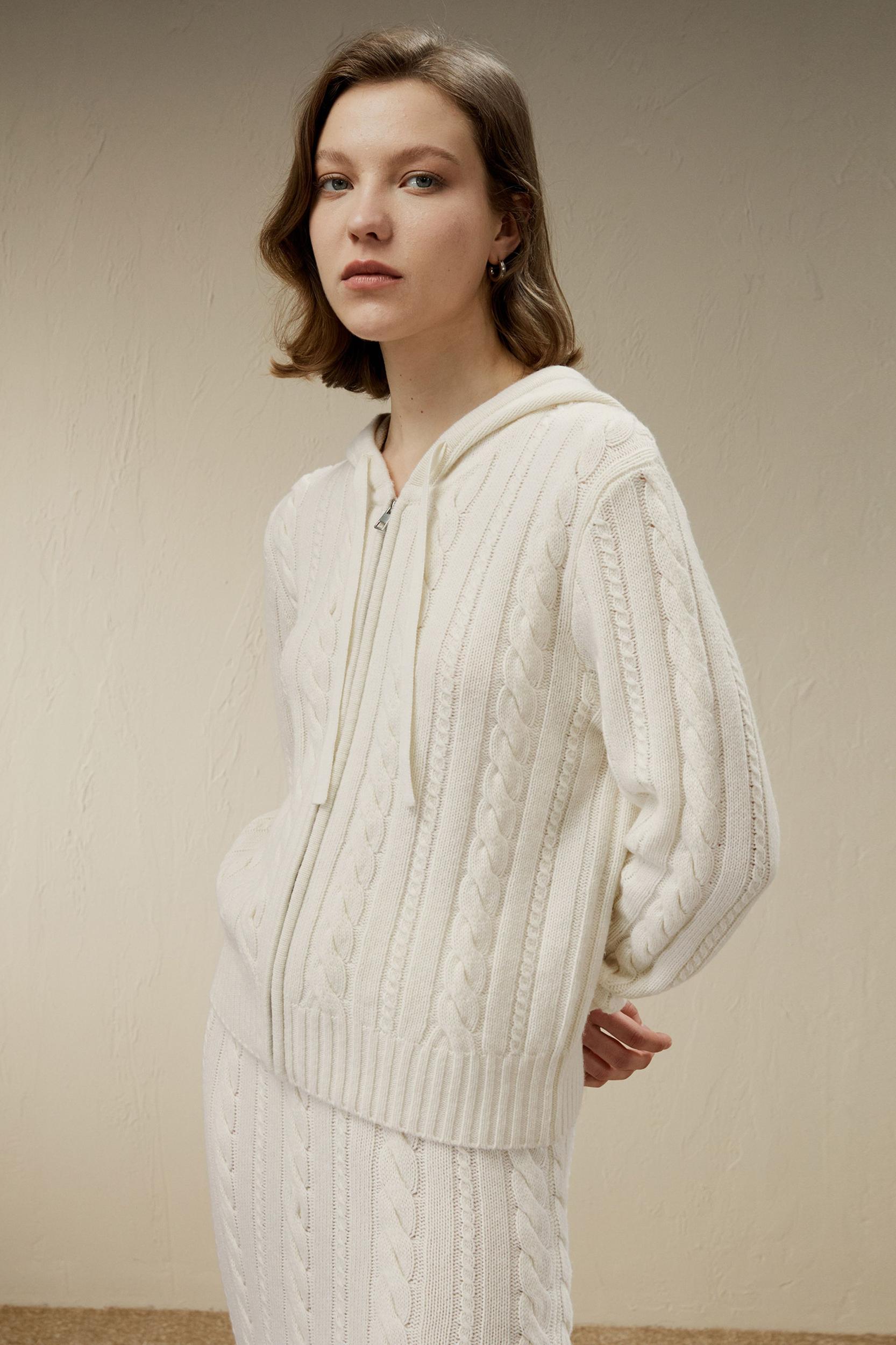 Bela Cable-Knit Wool-Cashmere Blend Hoodie Product Image