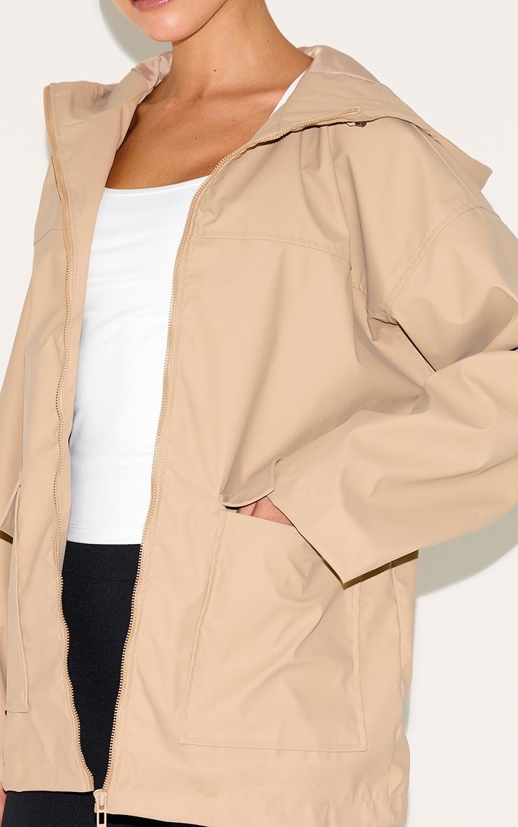 Beige Rubberised Zip Up Jacket With Hood Product Image