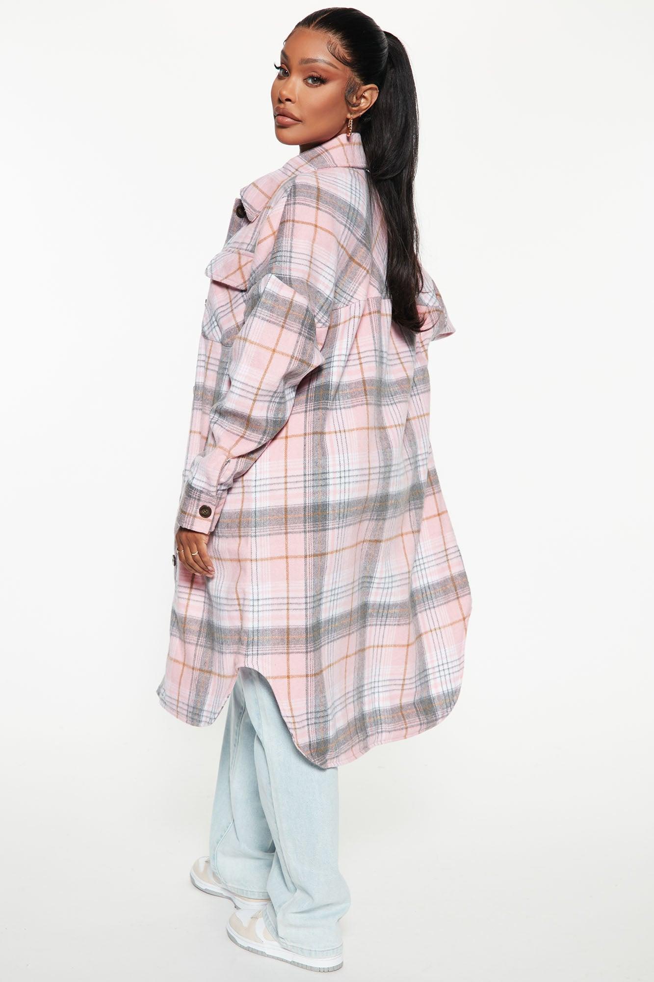 Get Lost Plaid Shacket - Pink Female Product Image