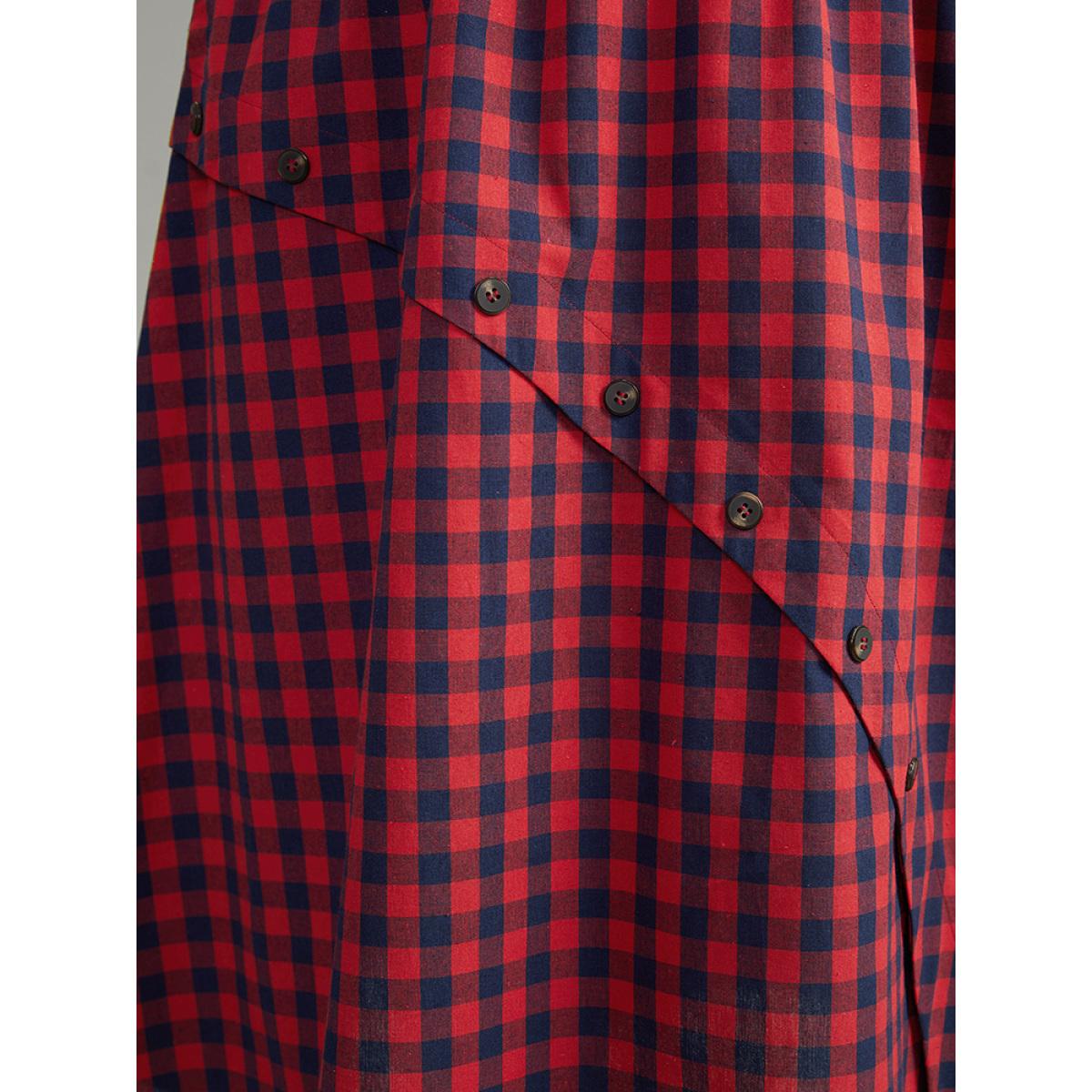 Plus Size Gingham Pocket Elastic Waist Button Detail Skirt Women Scarlet Elegant Elastic Waist Loose No stretch Pocket Festival-Christmas Skirts BloomChic 10/M Product Image