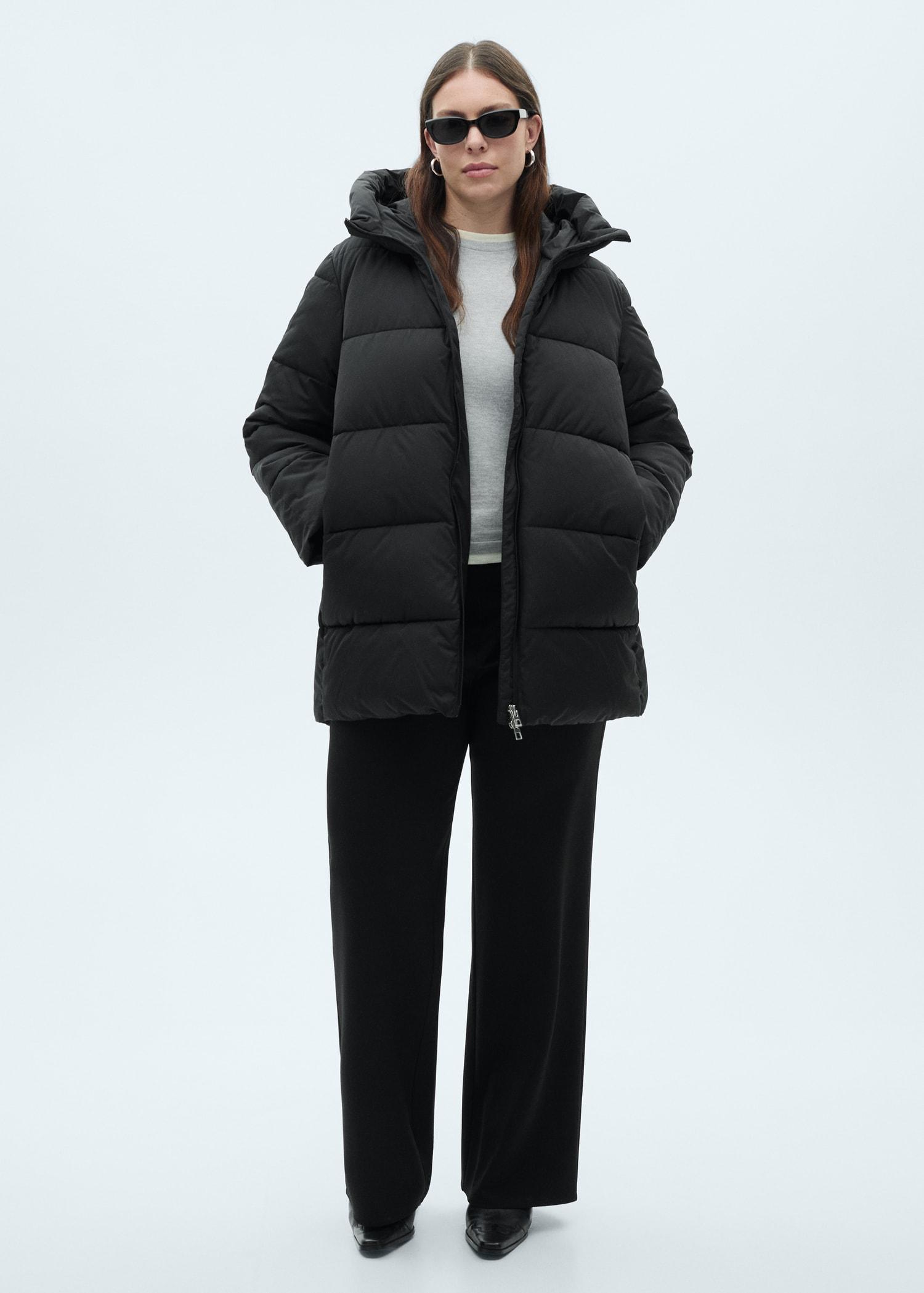Quilted midi anorak with hood - Women | MANGO USA Product Image