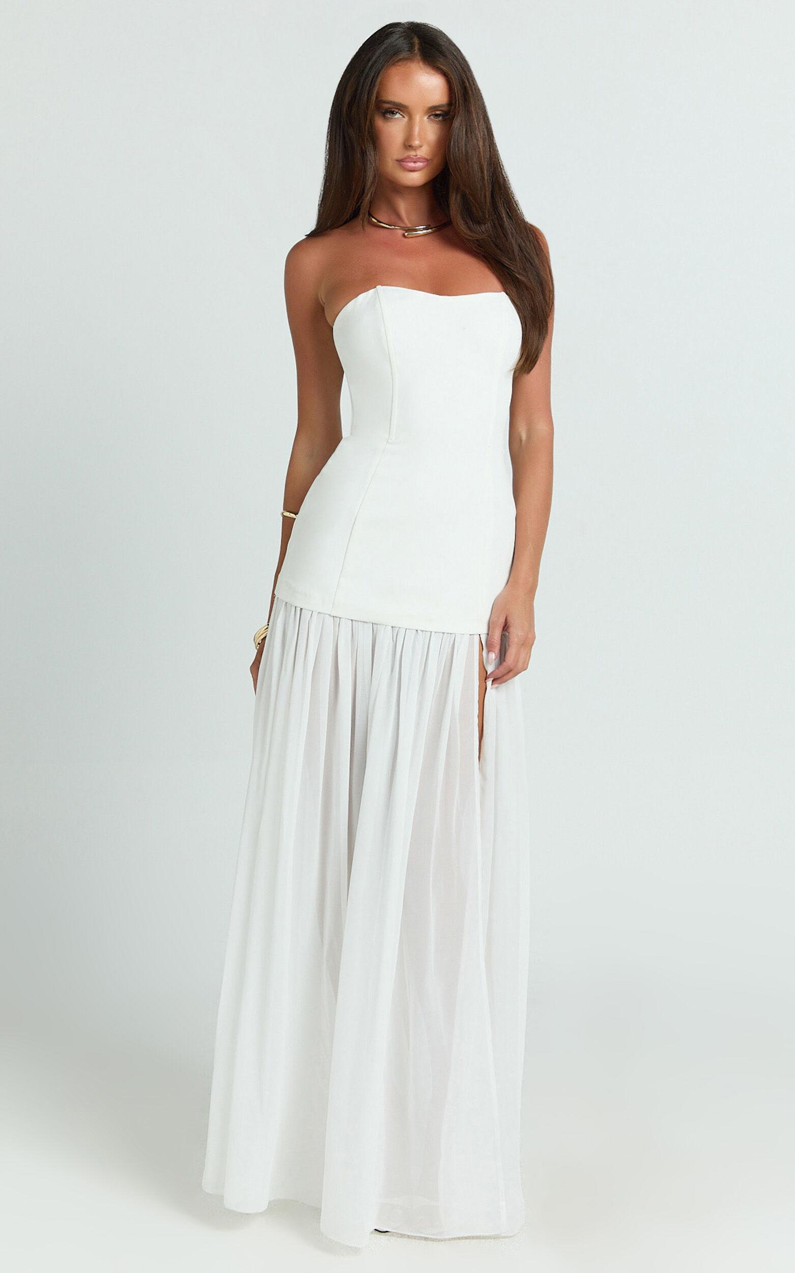 Jocelyn Maxi Dress - Strapless Ruched Fit And Flare Dress in Ivory Product Image