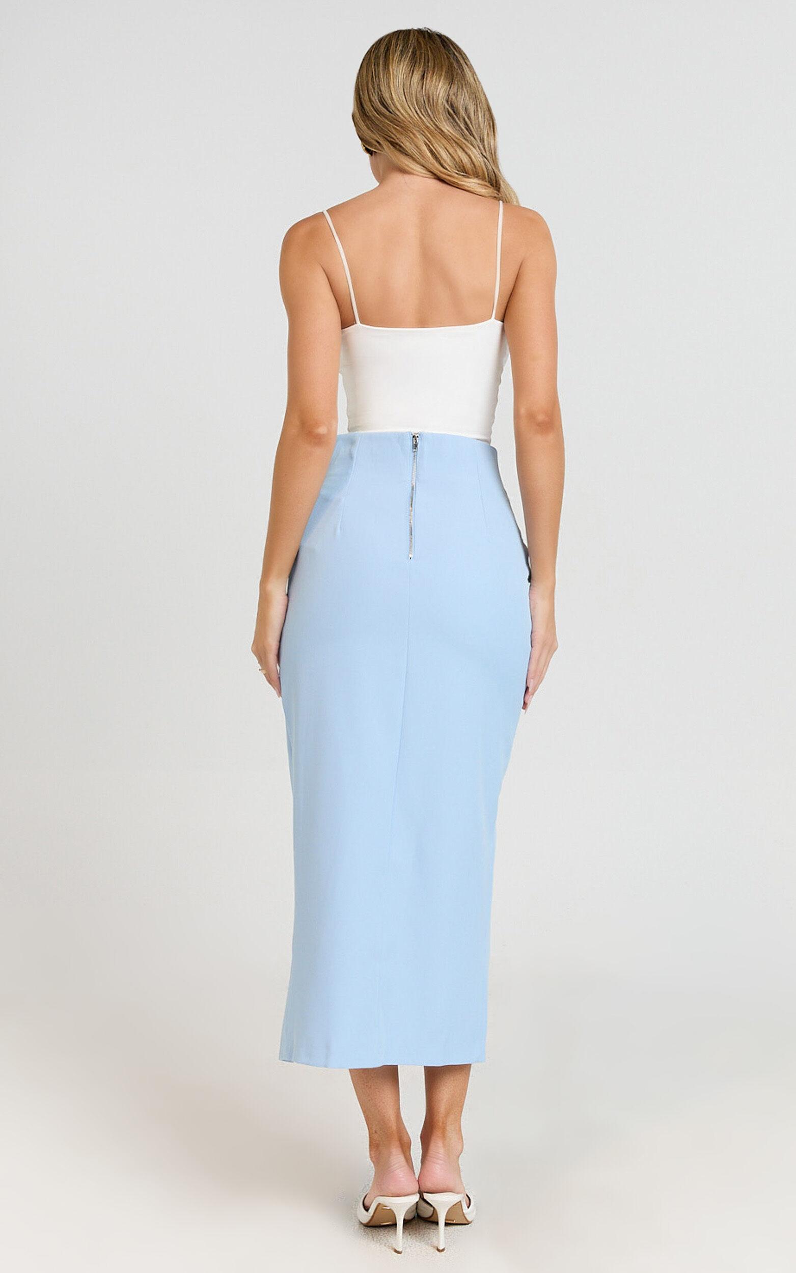 Davie Midi Skirt - High Waist Split Front Skirt in Ice Blue Product Image