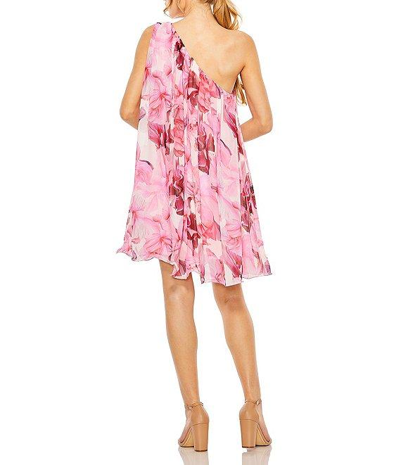 Mac Duggal Floral Print One Shoulder Sleeveless Flowy Shift Dress Product Image