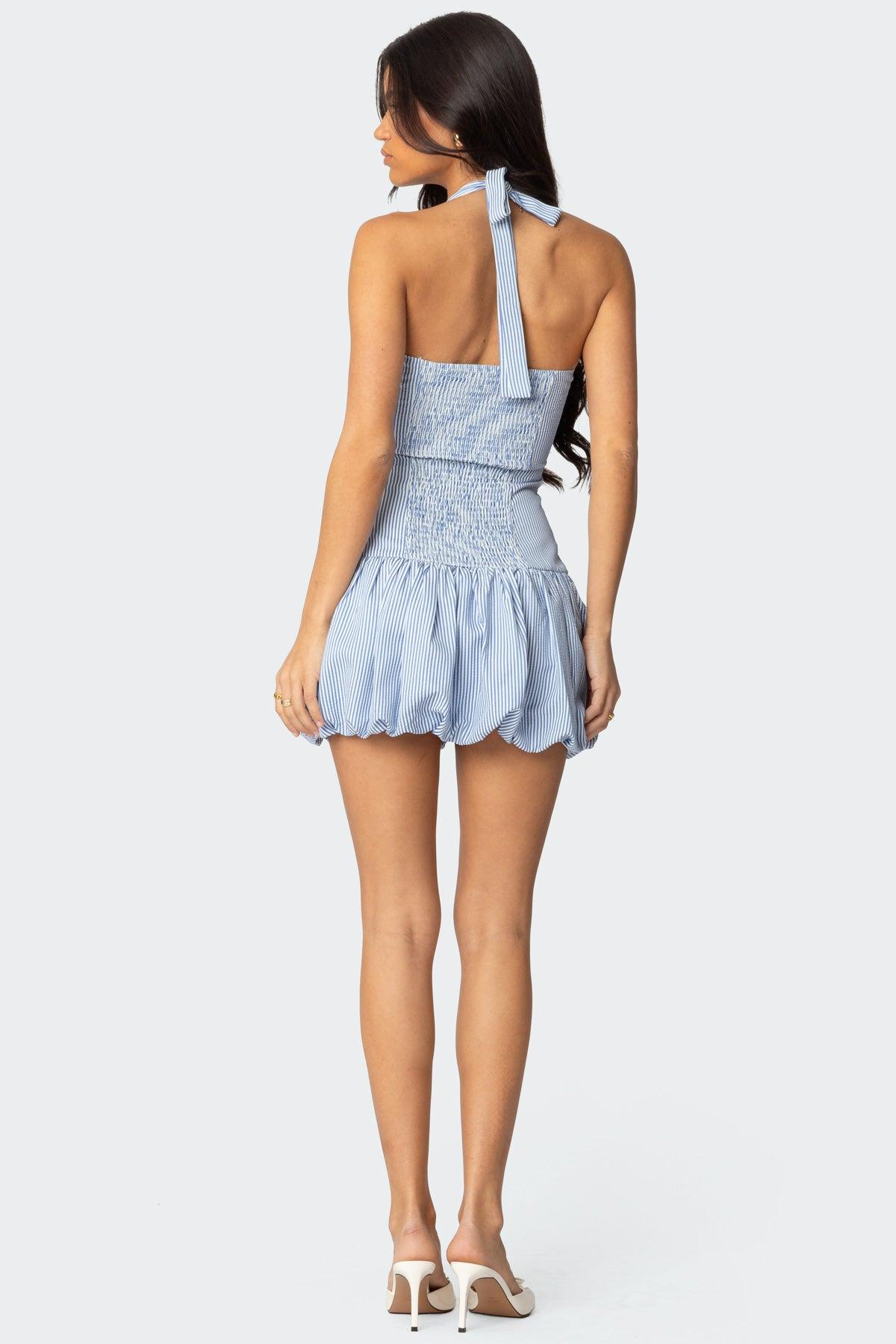 Pinstripe Bubble Skirt Mini Dress Product Image