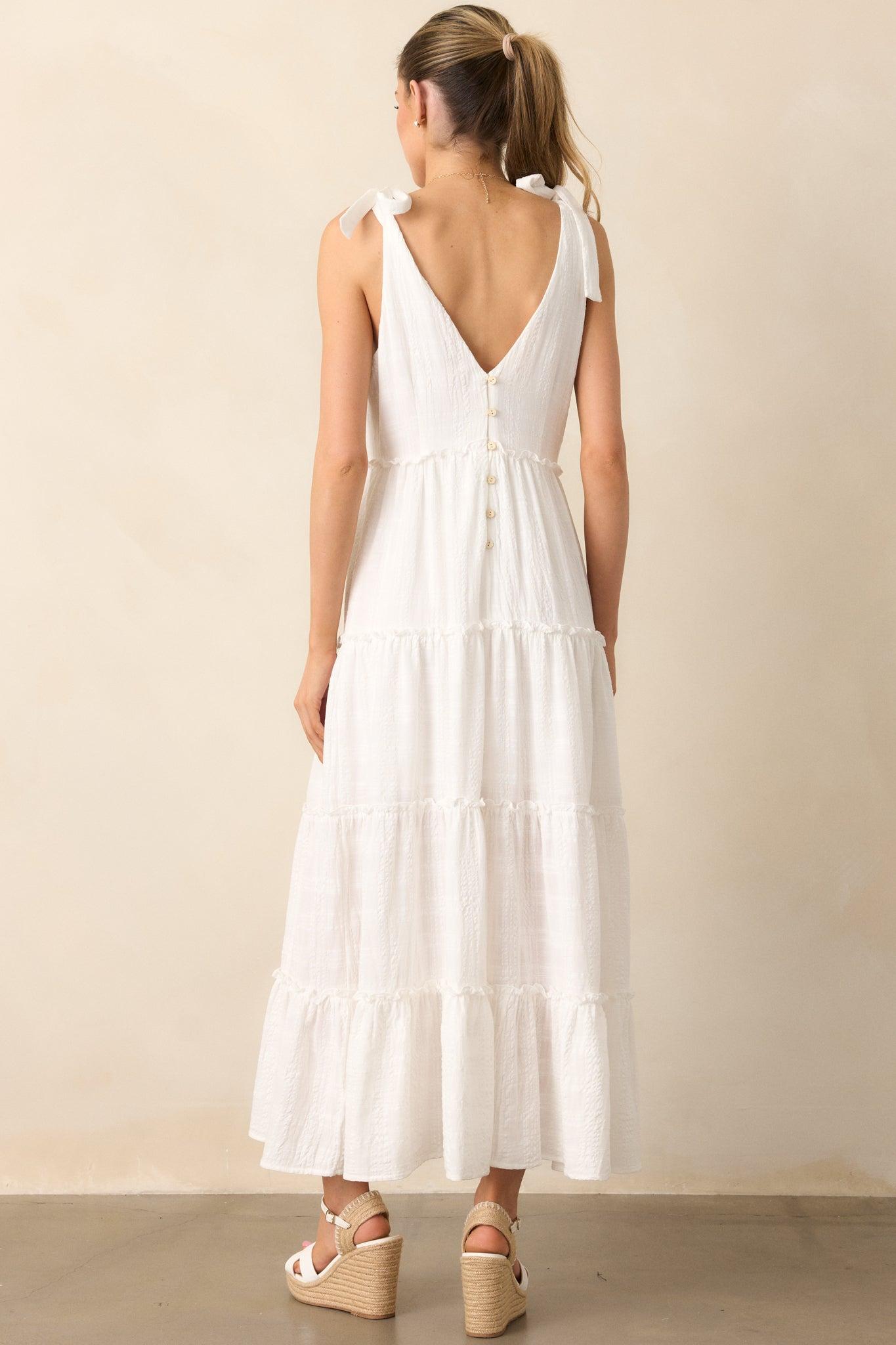Half Past Sunset Ivory Cotton Tiered Maxi Dress Product Image