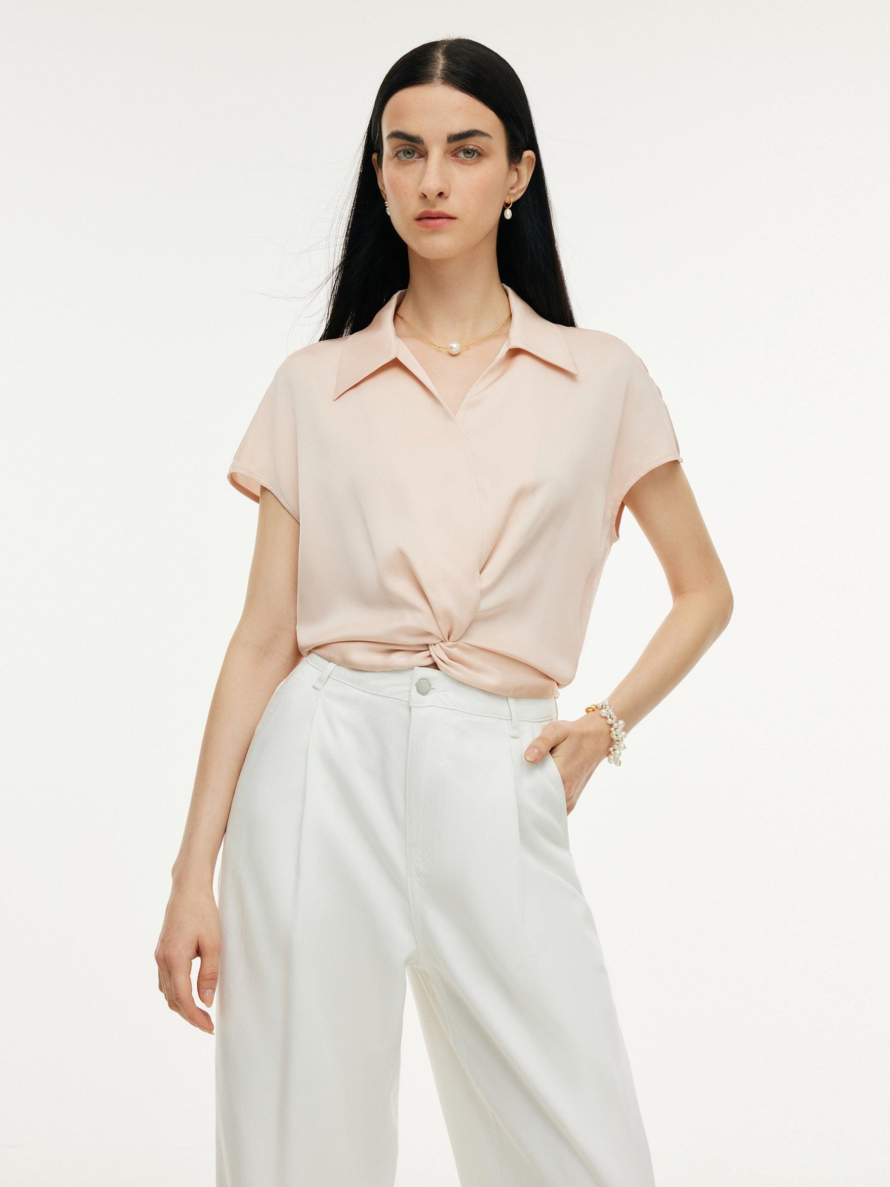 22MM Mulberry Silk Twist Front Women Blouse Product Image