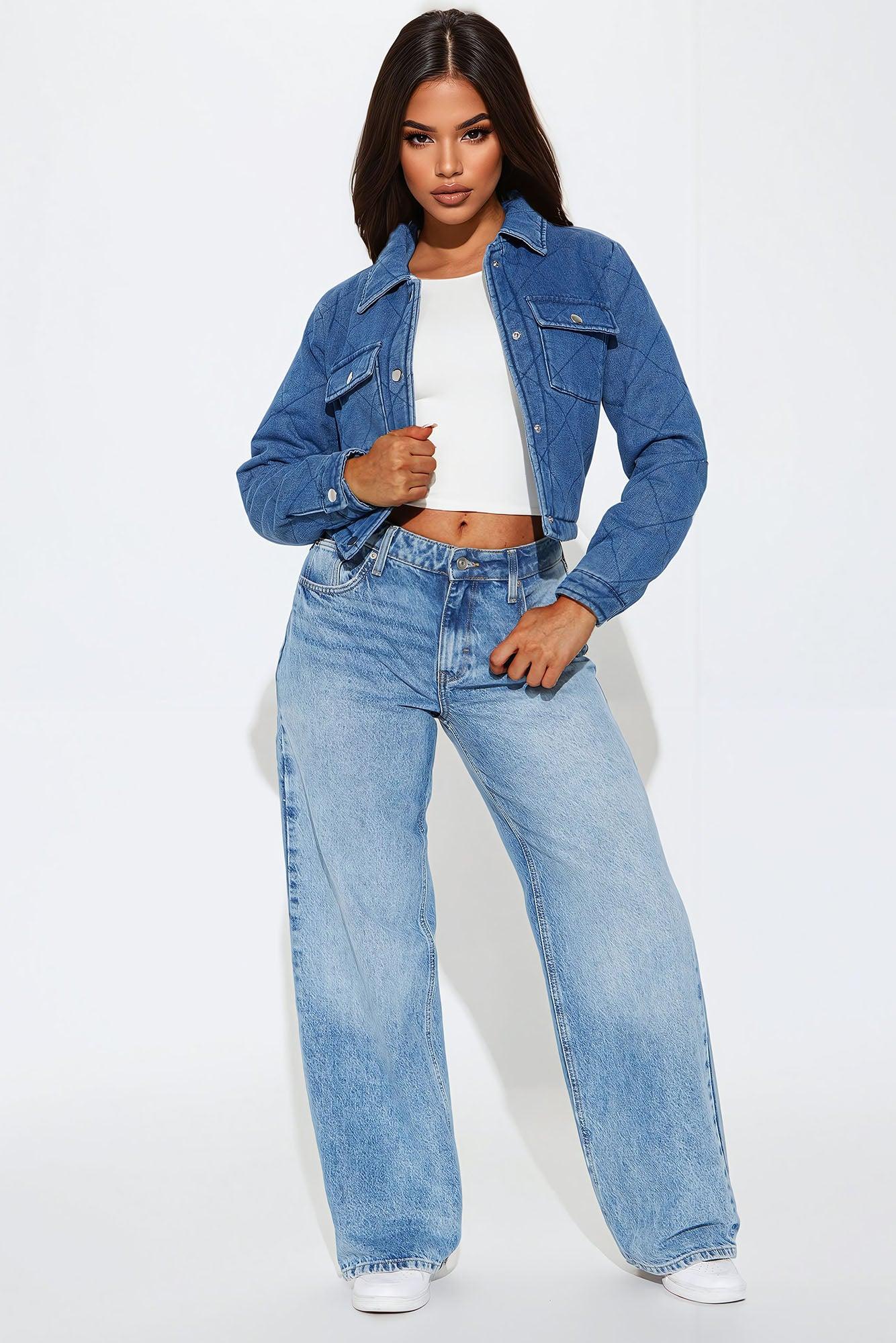 Jeanette Quilted Denim Jacket - Medium Wash Product Image