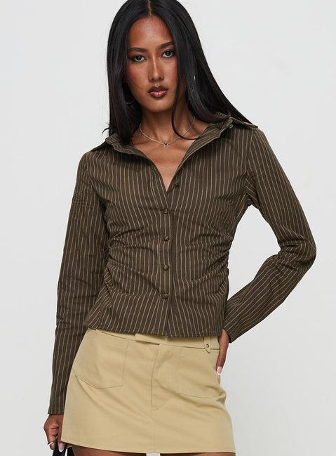 Held My Hand Long Sleeve Top Brown Stripe Product Image