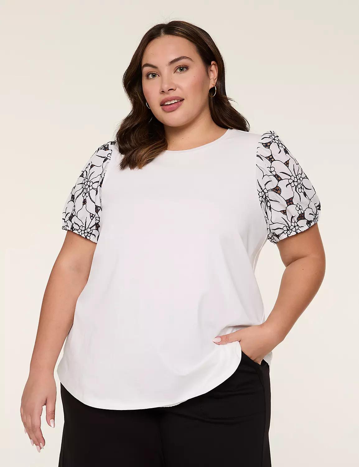 Eyelet-Sleeve Crew-Neck Top Product Image