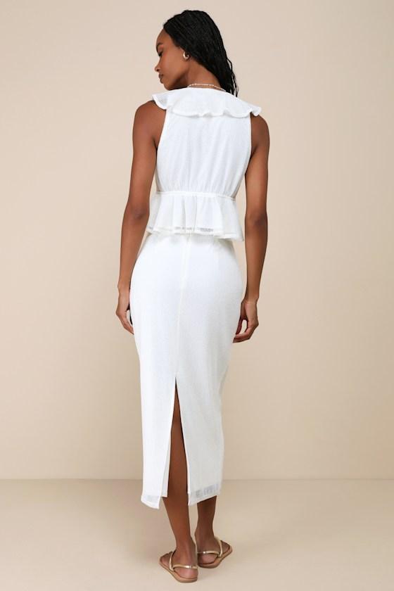 Enviable Effect Ivory Mesh Ruffled Two-Piece Midi Dress Product Image