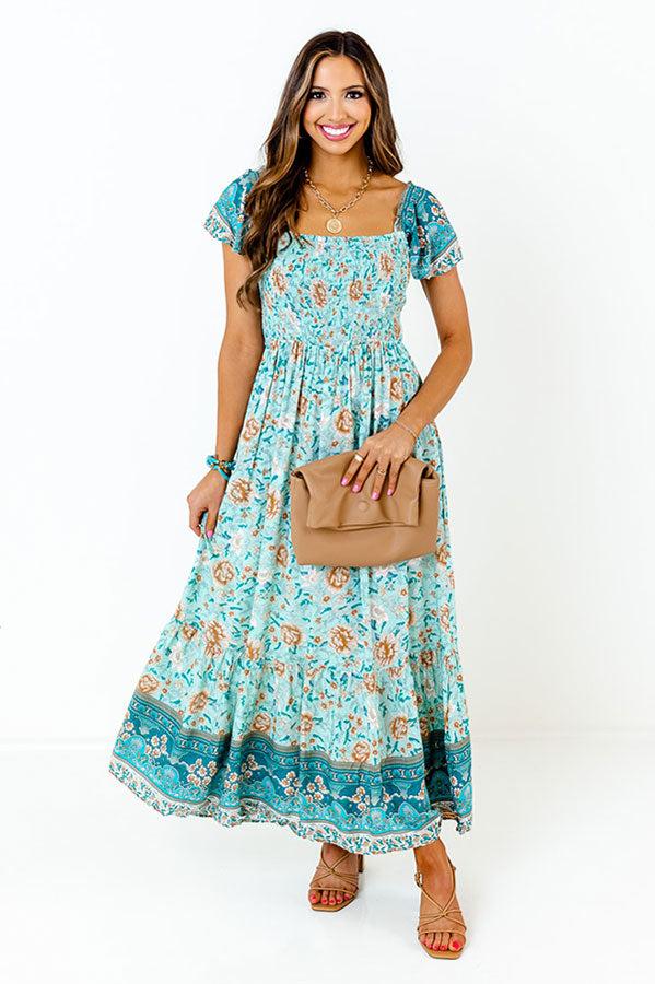 Sea Divine Smocked Maxi In Teal Product Image
