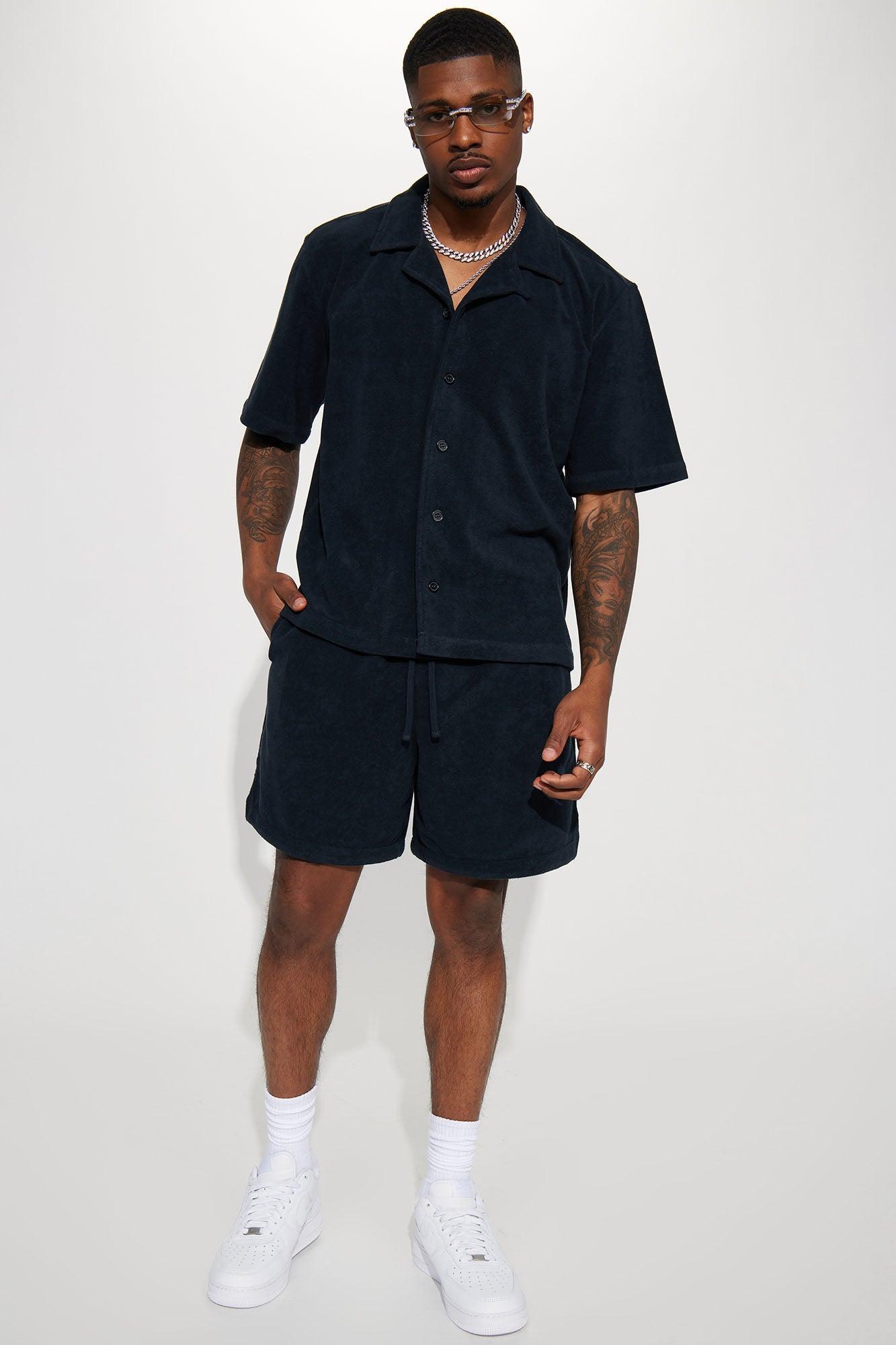 Dipped Terry Knit Shorts - Black Product Image