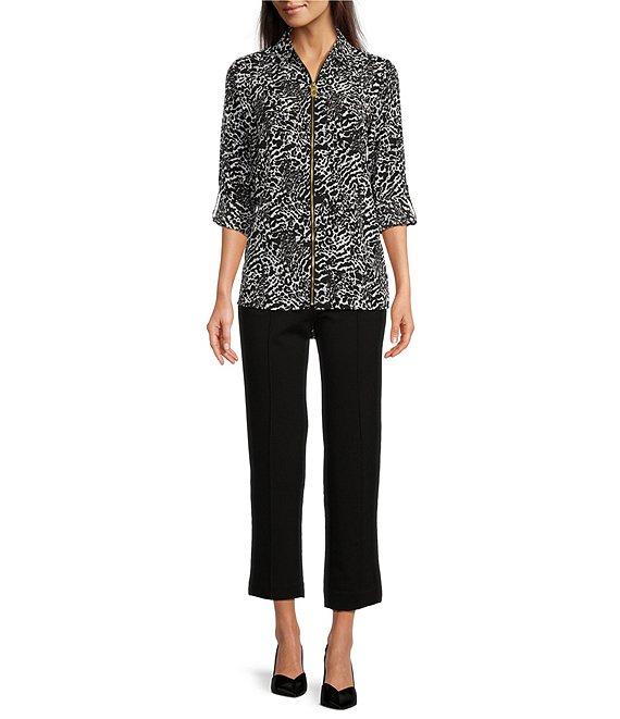 MICHAEL Michael Kors Woven Ocelot Dogtag Inverted Graphic Collared Long Sleeve Top Product Image