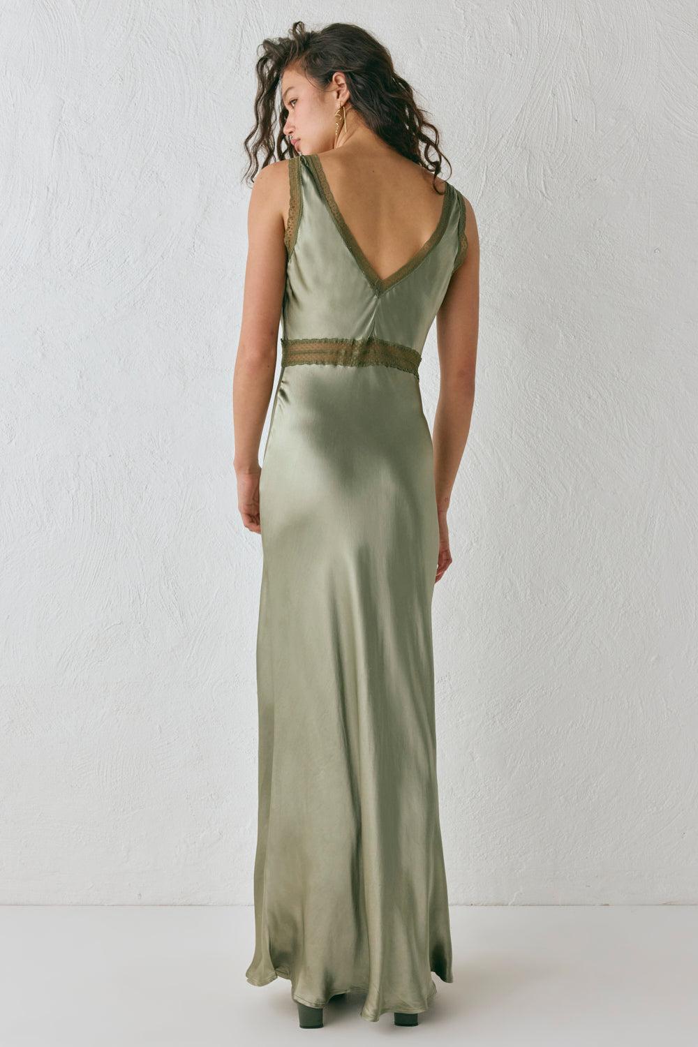 Meet Me On The Dance Floor Bias Cut Maxi Dress Olive Product Image