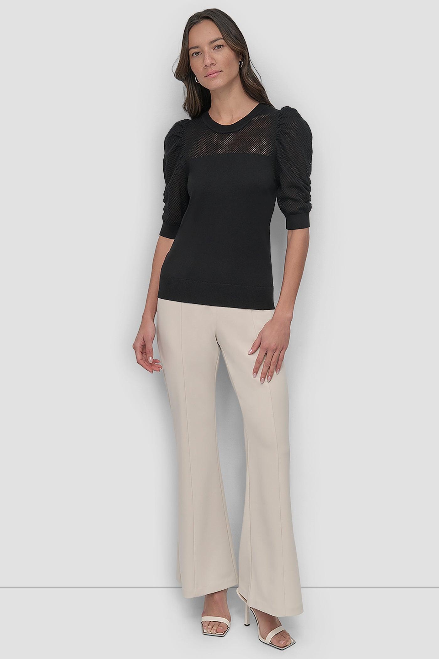 SHORT SLEEVE CREWNECK TWIST SLEEVE SWEATER Product Image