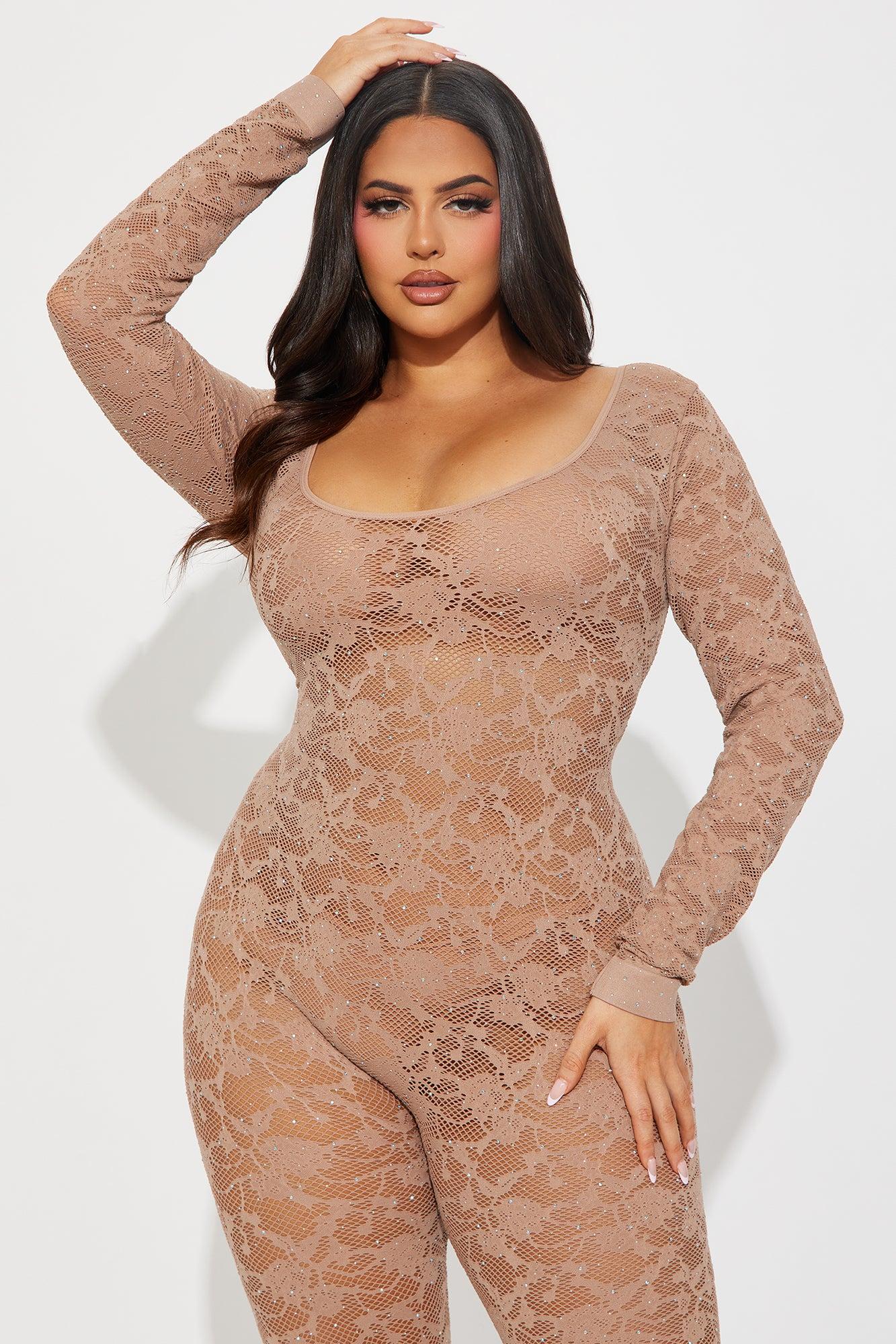 With Amor Embellished Seamless Jumpsuit - Brown Product Image