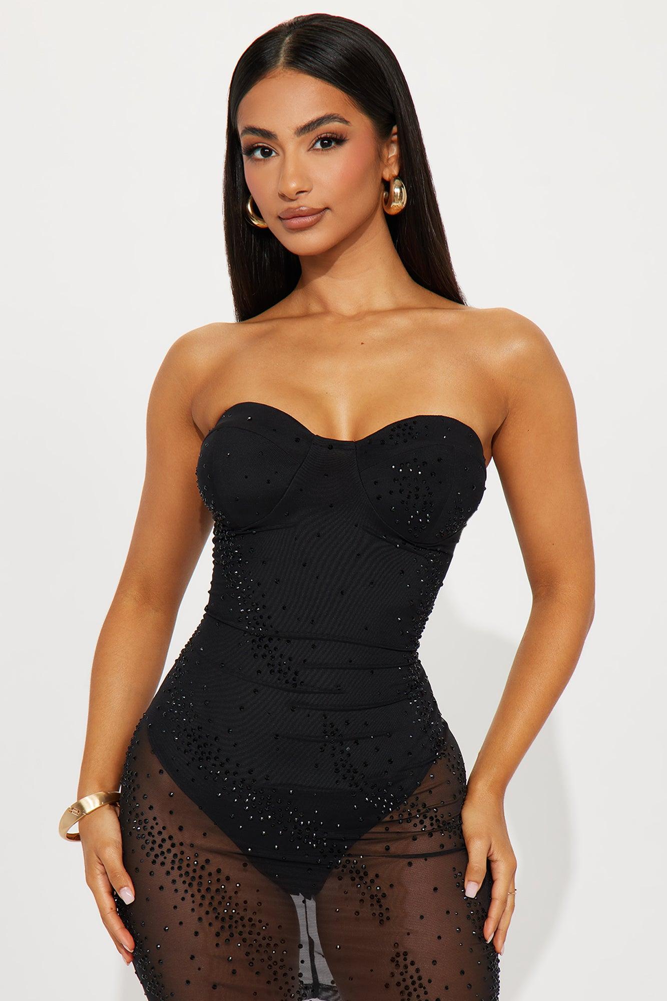 All That Glimmers Embellished Mesh Mini Dress - Black Female Product Image