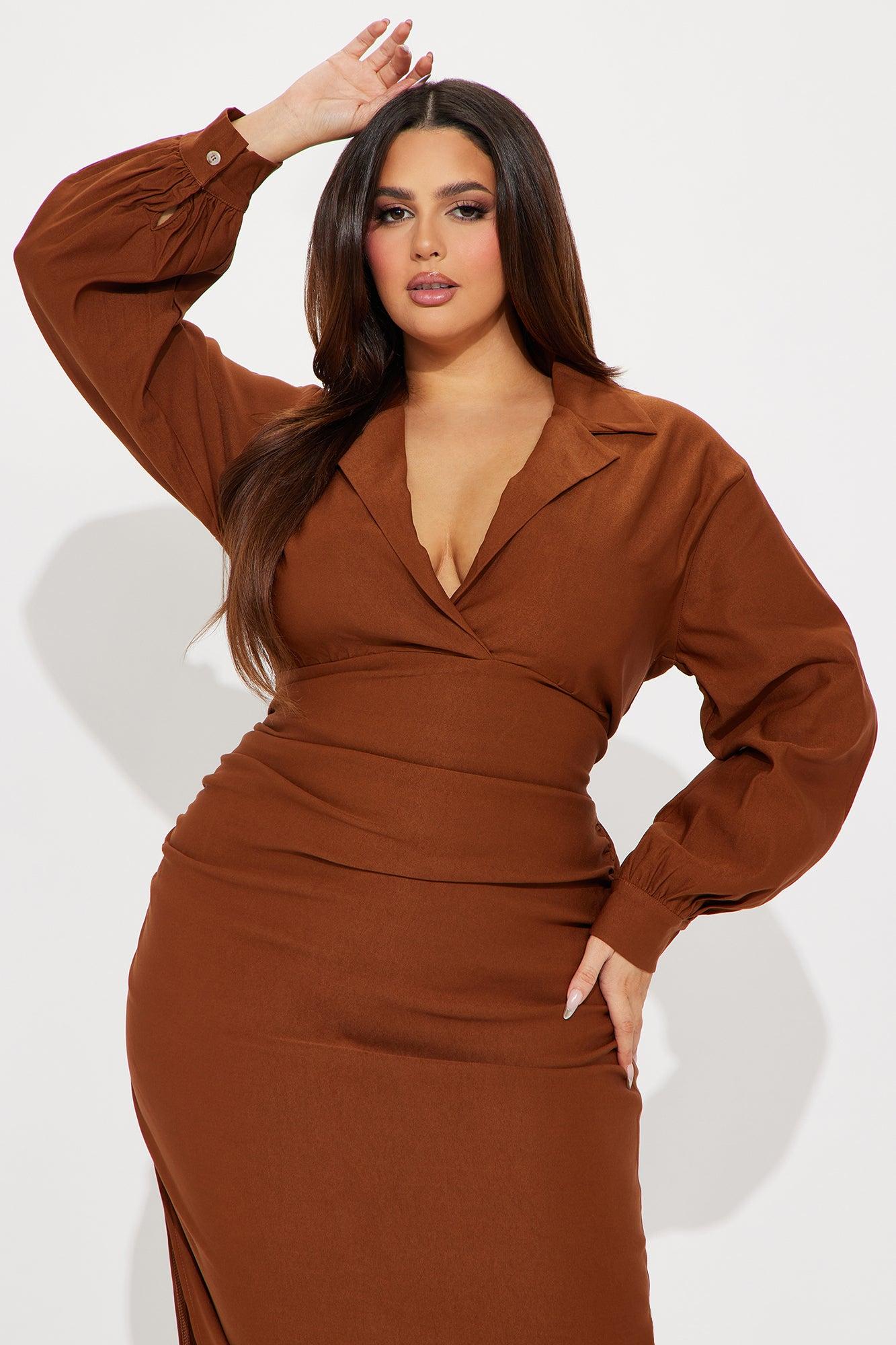 Elise Ruched Midi Dress - Rust Product Image