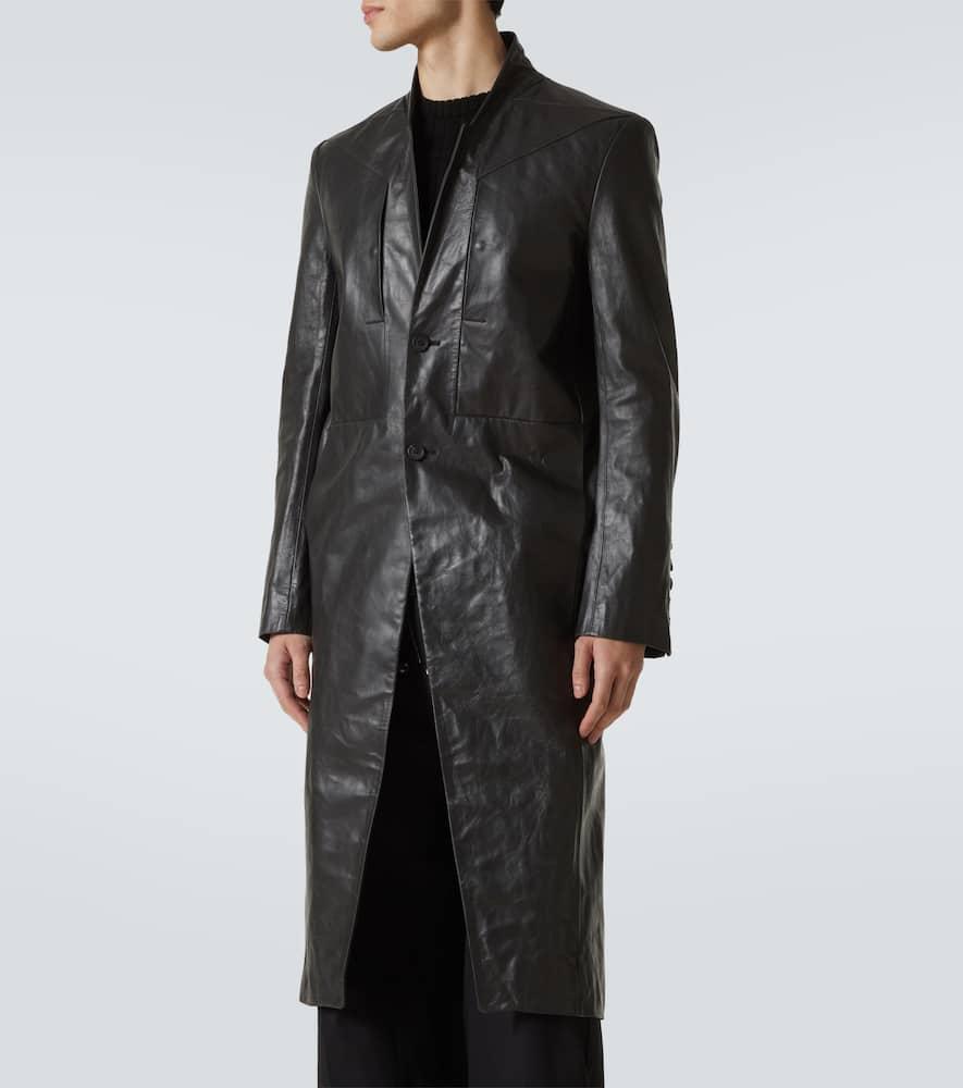 RICK OWENS Black Hollywood Lido Leather Coat In 09 Black Product Image