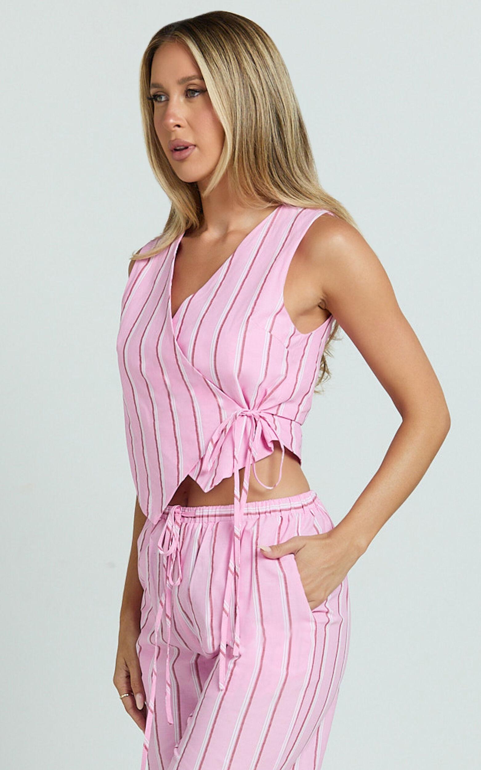 Layla Top - Wrap Over Top in Pink Stripe Product Image