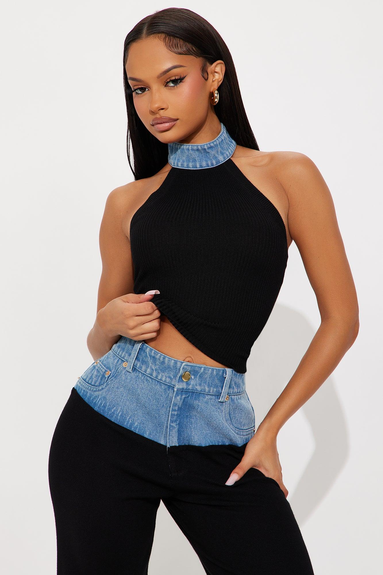 Ready For It Halter Sweater Pant Set - Black/combo Product Image