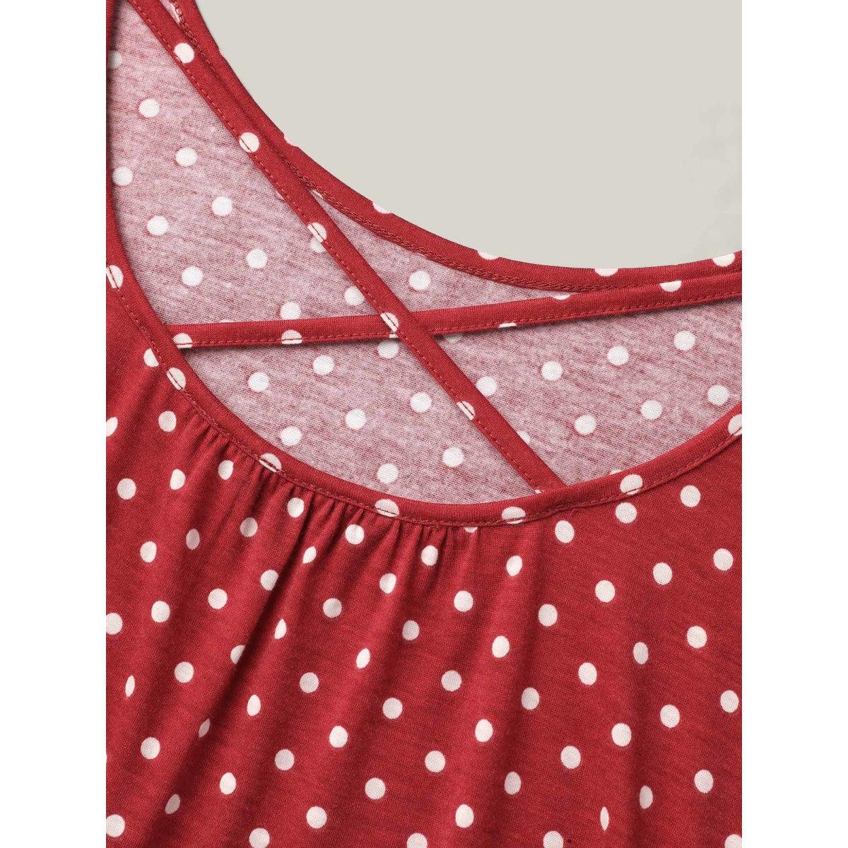 Plus Size Polka Dot Back-Tie Flared Sleeve T-Shirt Raspberry Women Casual Gathered Round Neck Everyday T-shirts BloomChic 18-20/2X Product Image