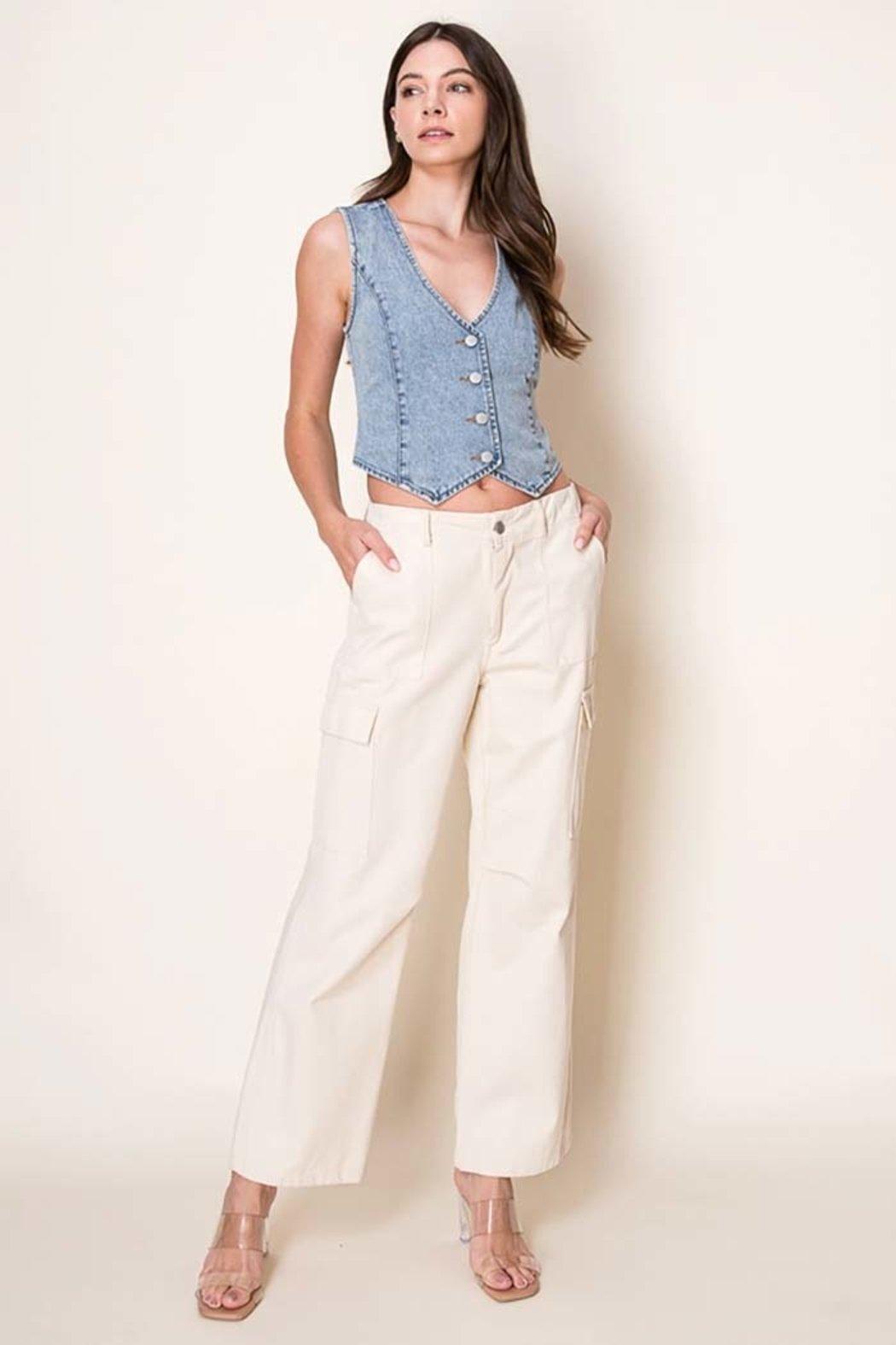 Washed Denim Fitted Vest Product Image