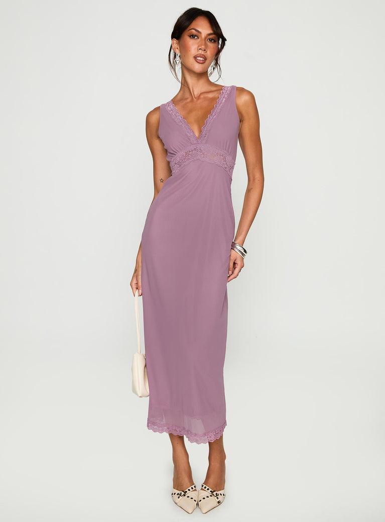 Between The Lines Lace Trim Maxi Dress Purple Product Image