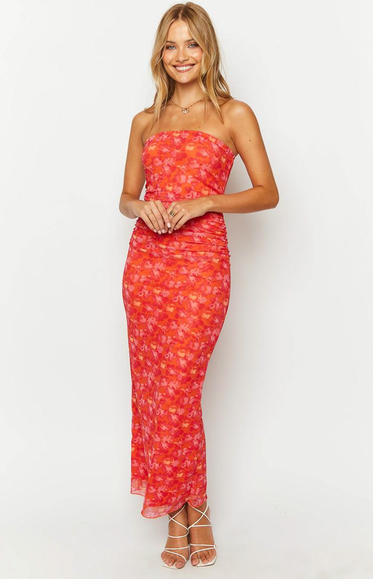 Imogen Orange Floral Print Maxi Dress Product Image