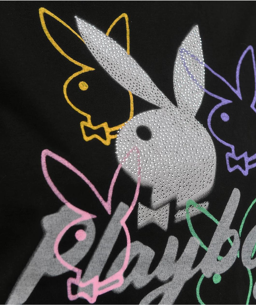 Playboy Bunny Head Black Crop T-Shirt Product Image