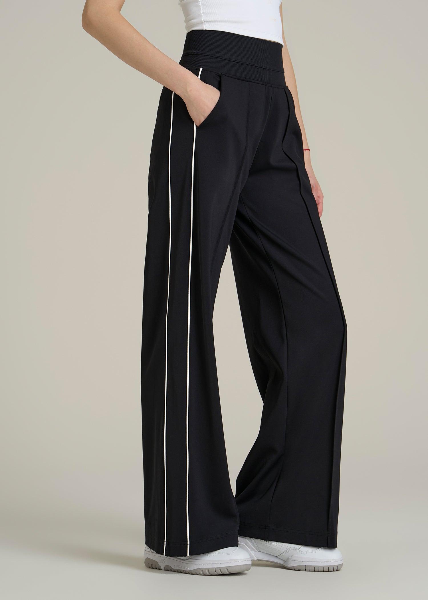 Track Pants with Piping for Tall Women in Black Female Product Image