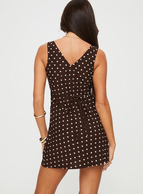 Nellie Mini Dress Brown Polka Dot Product Image