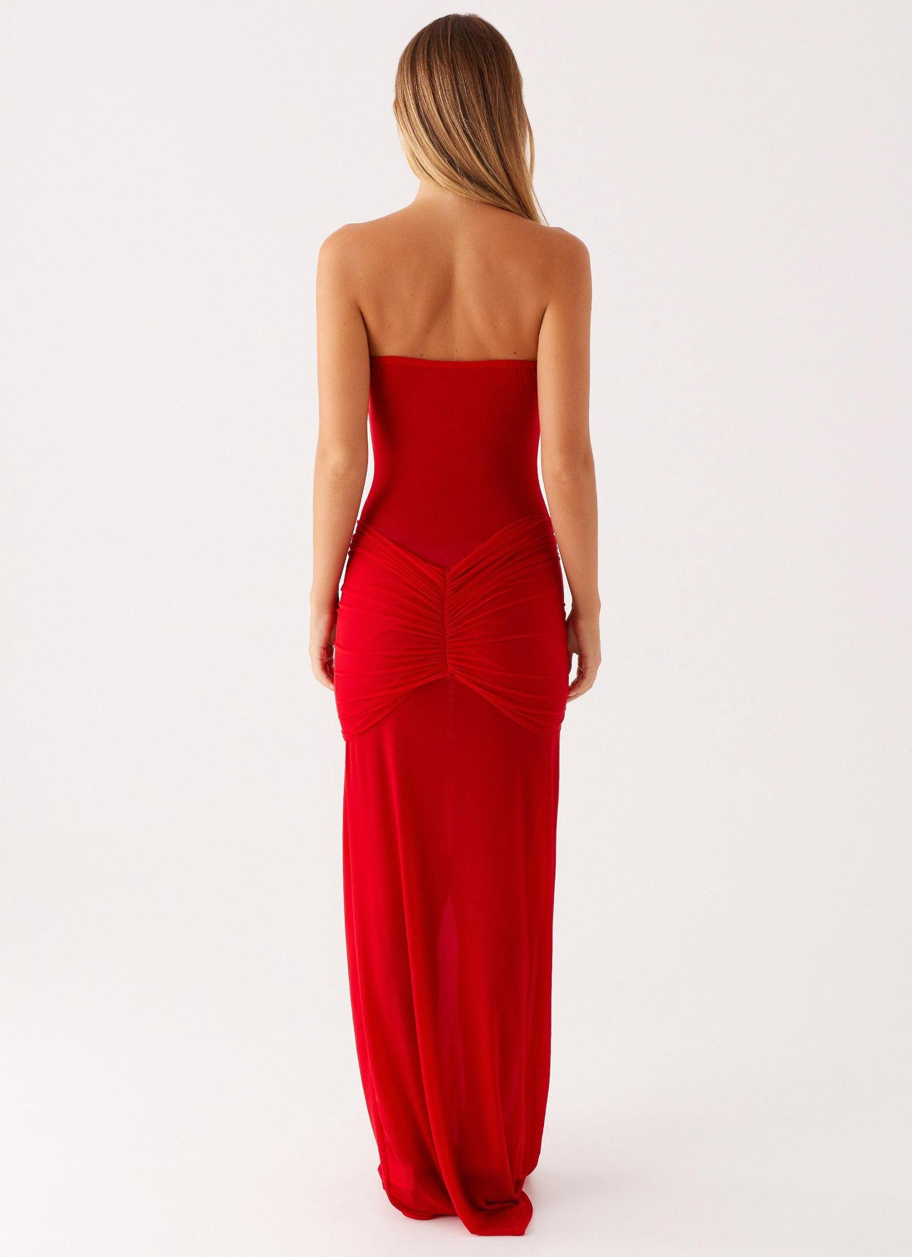 Ottilie Mesh Maxi Dress - Red Product Image