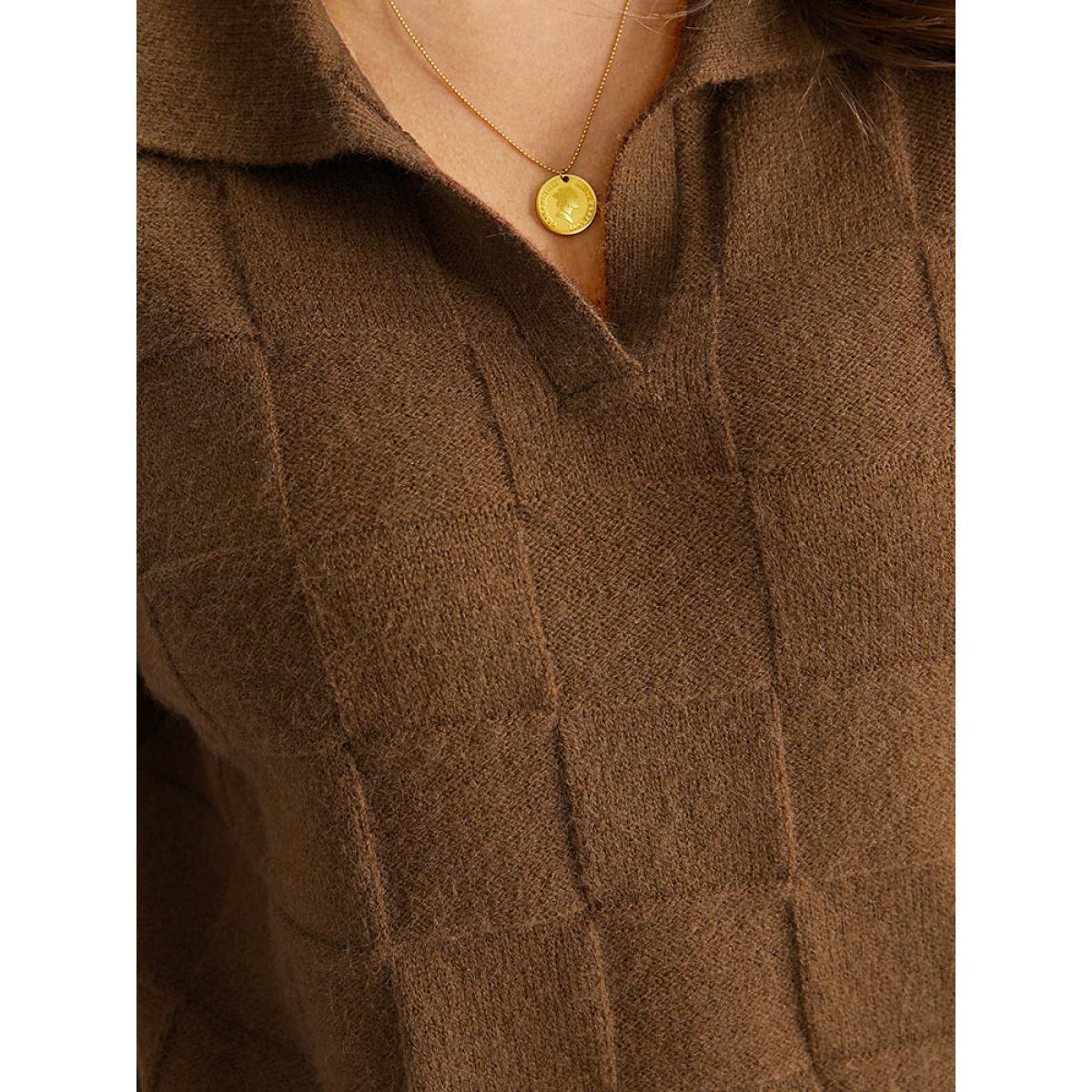 Plus Size Anti-Pilling Plisse Lapel Collar Pullover DarkBrown Women Casual Loose Long Sleeve Lapel Collar Dailywear Pullovers BloomChic 22-24/3X Product Image