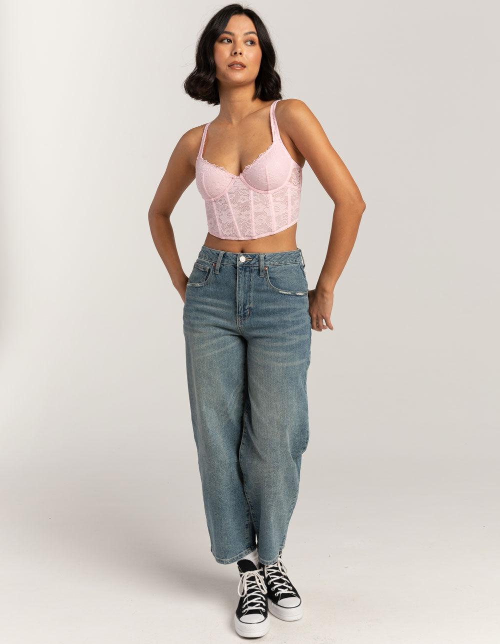 FULL TILT Lace Corset Womens Top - LIGHT PINK Product Image