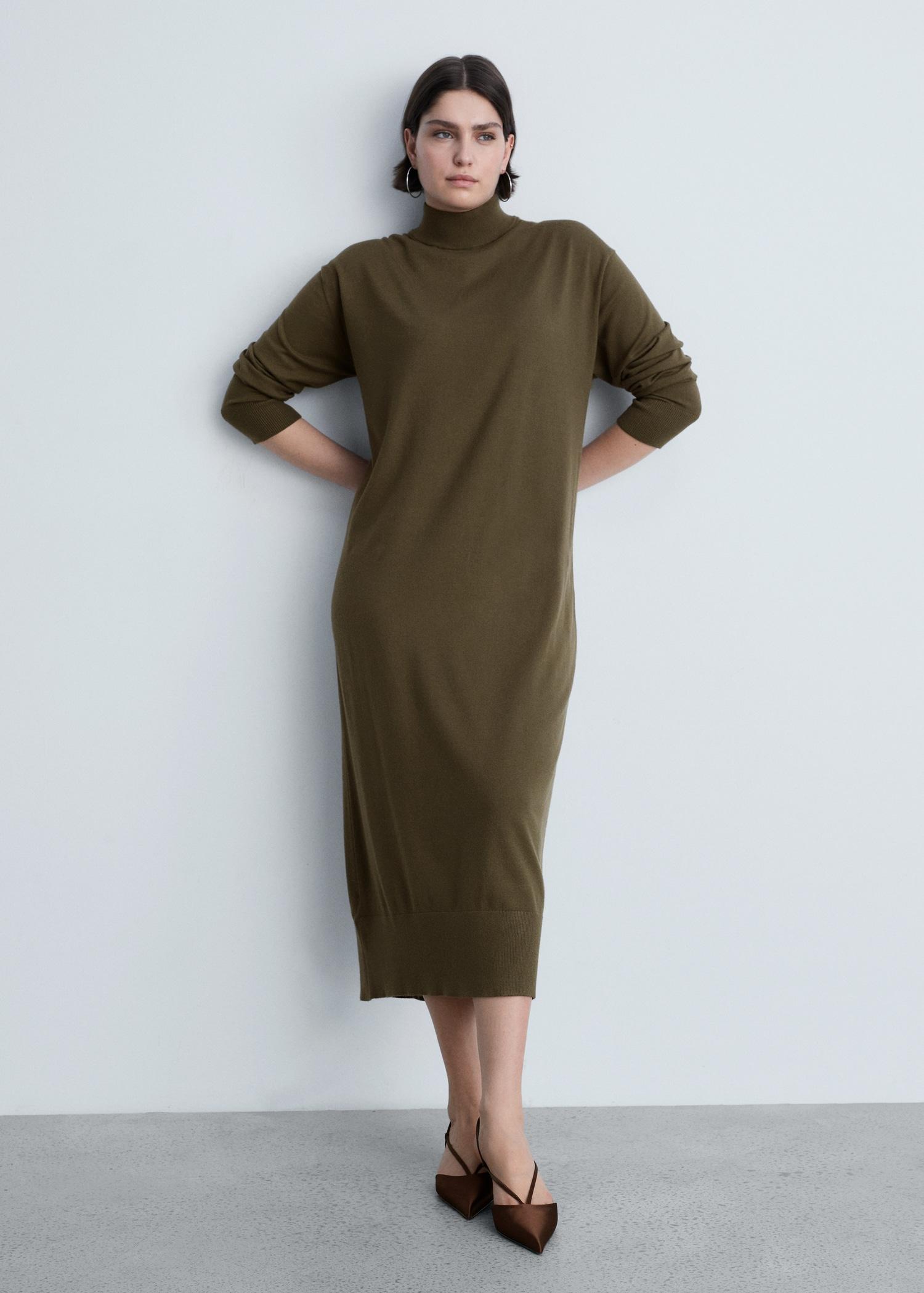 Perkins-neck knitted dress - Women | MANGO USA Product Image