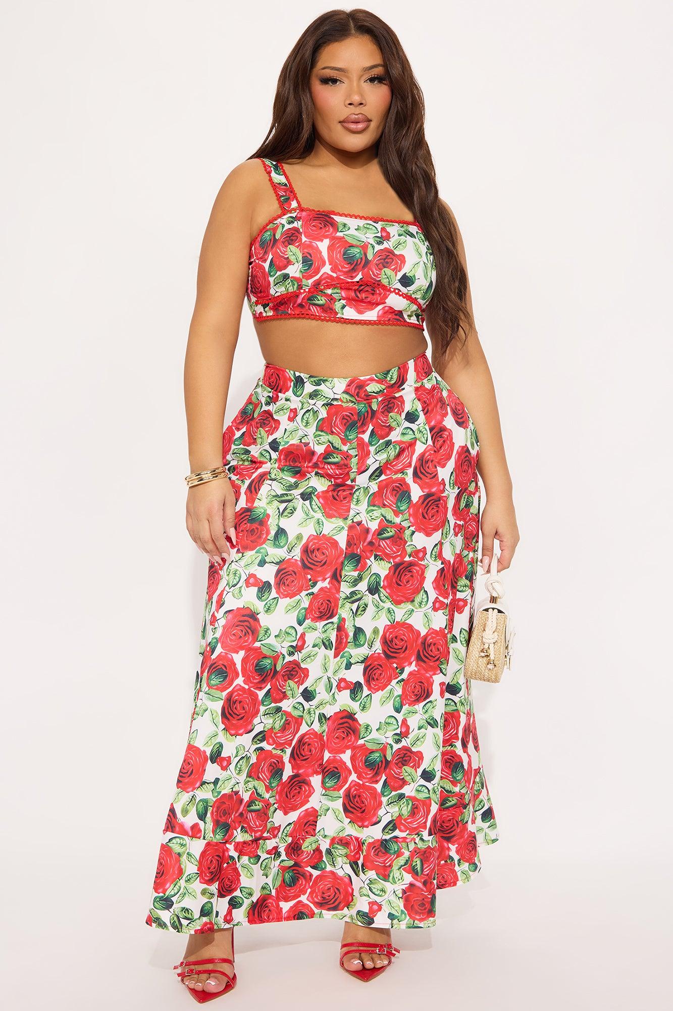 Floral Romance Skirt Set - Red/combo Product Image