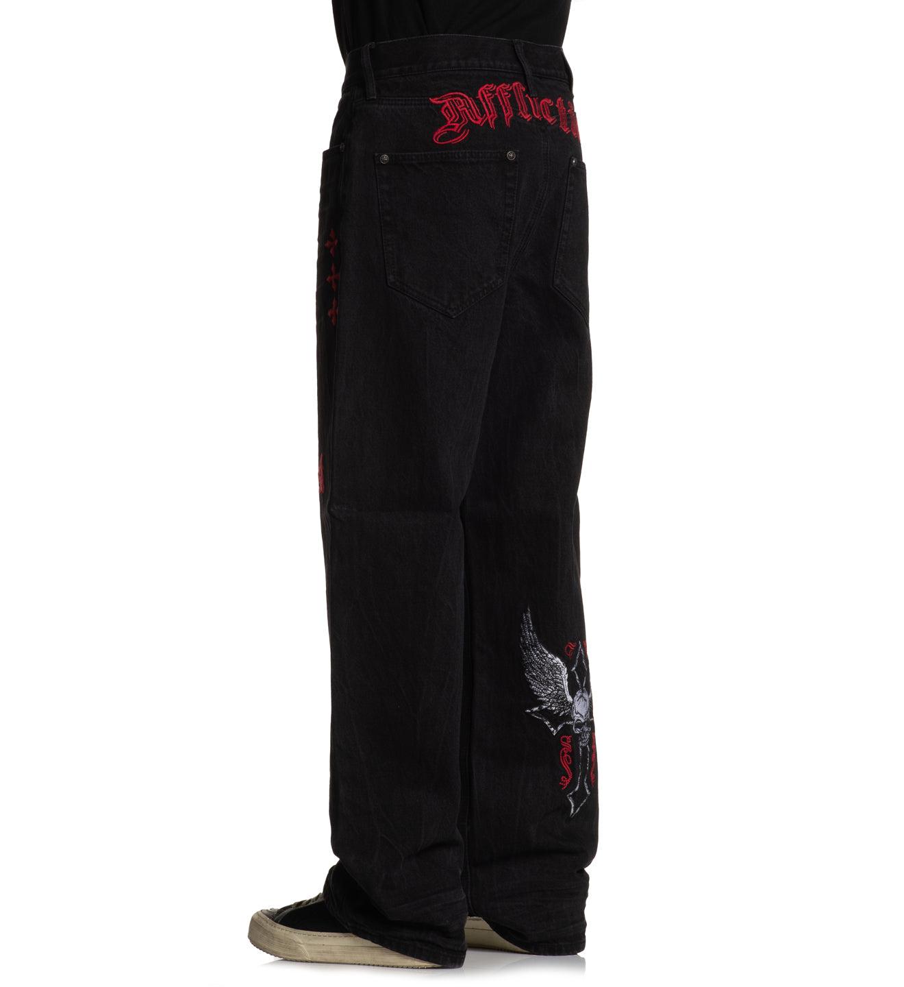 Wide Leg Live Fast Black Jeans Male Product Image