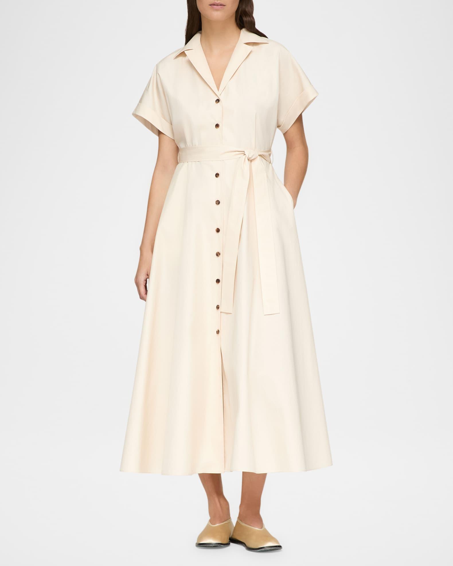 Belted A-Line Cotton Midi Shirtdress Product Image