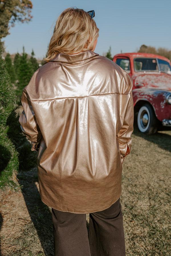 Sip Of Champagne Faux Leather Button Up Curves Product Image