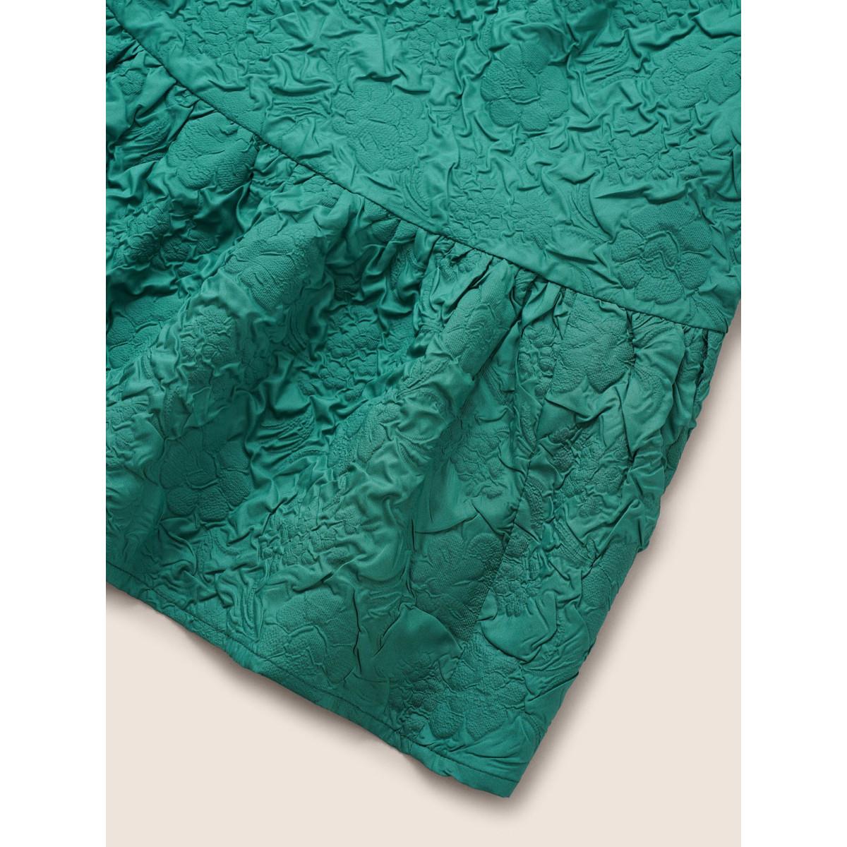 Plus Size Plisse Patchwork Flutter Hem Square Neck Dress Emerald Women Elegant Non Square Neck Half Sleeve Curvy Midi Dress BloomChic 14-16/1X Product Image